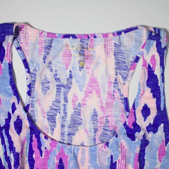 Lilly Pulitzer Tideline Mini Dress Blue Purple Print Smocked Sleeveless Women L - Picture 7 of 13